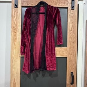 Reborn Velvet Wine cardigan with Black Lace